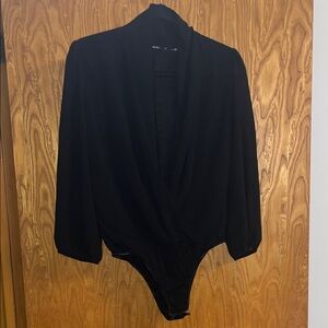 Poetry Black Bodysuit with Long Sleeves